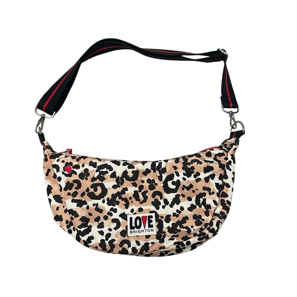 Brighton Spotted Love Leopard Print Brown Red Swing Crossbody Hobo Bag